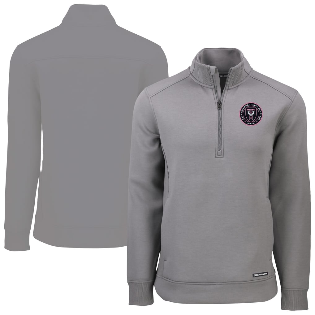  Inter Miami CF Cutter & Buck Roam Eco Recycled Quarter-Zip Pullover Top - Gray